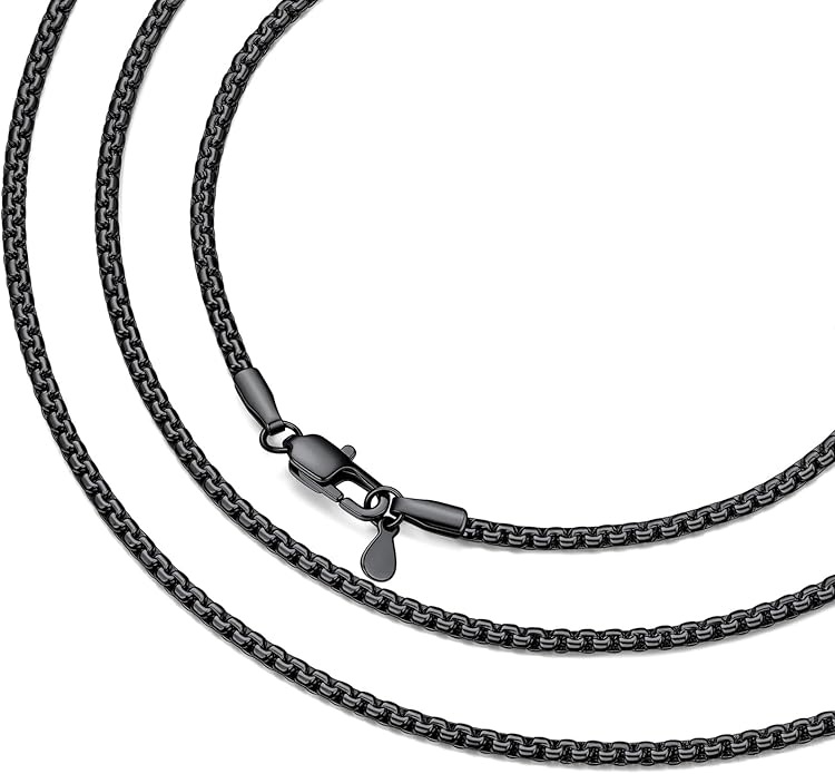 Bestyle 18K Gold Plated/Silver/Black Chain for Men, Hypoallergenic 2/4/6/8mm Stainless Steel Flat Link Chain Necklace for Men & Women Hip Hop Jewelry, 14-30"