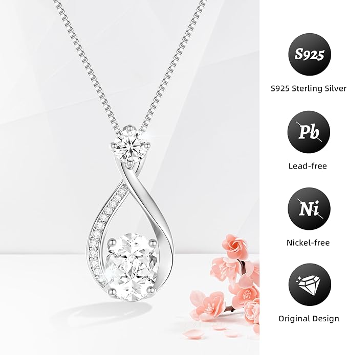 geweio 1.5CT Moissanite Infinity Pendant Necklace in Gift Box|Anniversary Wedding Gifts for Women Wife Her|S925 Sterling Silver 18K White Gold/Gold Filled|Jewelry for Birthday Christmas Valentines Day
