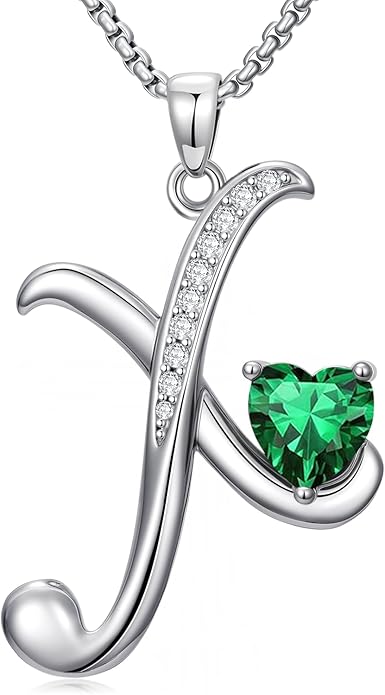 Christmas Gifts for Women Alphabet A to Z Initial Birthstone Pendant Necklaces for Women - 18k White Gold Plated Personalized Name Jewelry Valentine Mothers Day Birthday Gifts for Women Her Girlfriend
