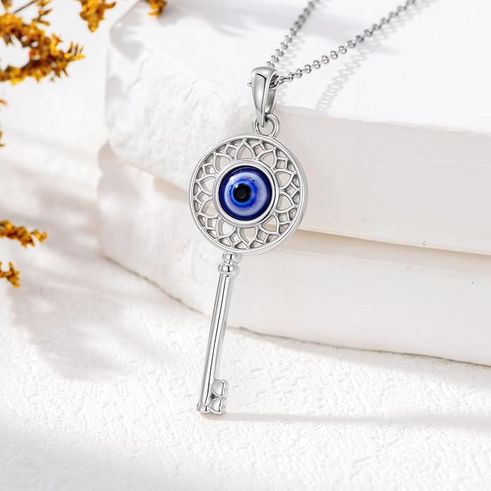 Evil Eye Necklace 925 Sterling Silver Nazar Eye Pendant Necklace Protection Amulet Jewelry Gifts for Women Men