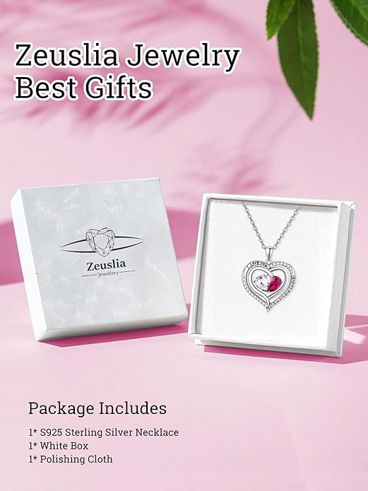 Zeuslia Double Birthstone Necklace Gifts for Wife - 925 Sterling Silver Sunflower/Rose/Crown Cross/Compass/Heart Pendant I Love You Necklace, Anniversary Birthday Gifts for Wife Girlfriend Mom Her