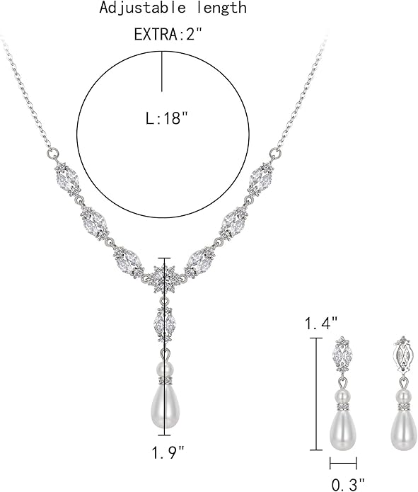 EleQueen Women's Simulated Pearl Wedding Jewelry Set, Cubic Zirconia Marquise Floral Bridal Necklace Earrings Bracelet Sets