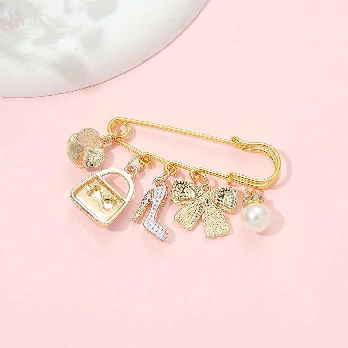 PHAETON 10PCS Elegant Retro Women Brooch Pin with Butterfly Bow, High-heel Shoes, Handbag, Flower, Pearl Pendant for Women Girls Gift