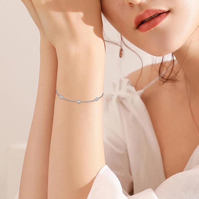 Diamond Bracelets for Women 925 Sterling Silver Dainty Bracelet with Adjustable Chain Minimalist Elegant Jewelry Gift for Women