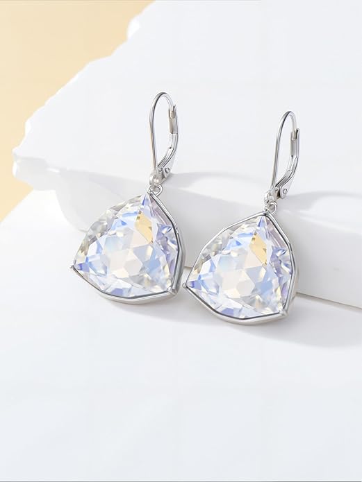 TOUPOP Leverback Earrings for Women Sterling Silver Simple Geometric Birthstone Dangle Drop Earrings Jewelry Christmas Valentine Mothers Day Birthday Gifts for Women Her Wife