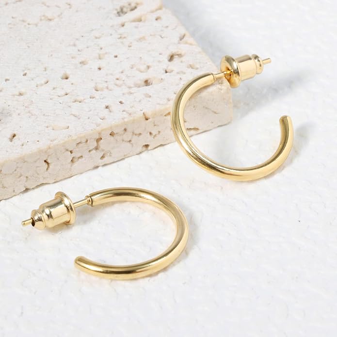 Minimalist Hoops for Women - 14K Gold Open Huggie Hoop Earrings, Hypoallergenic Tiny Hoops in Gold and Silver (Set of 1-5 Pairs)