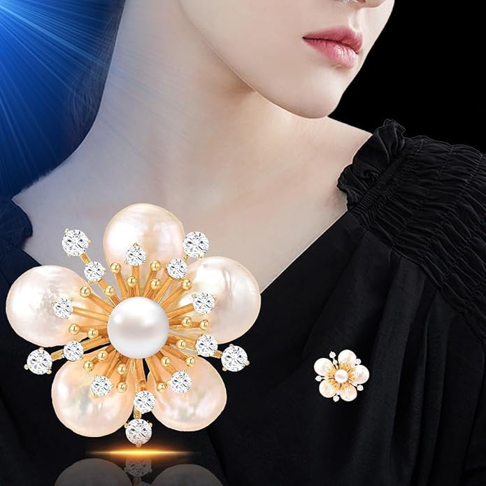 Flower Brooch Pin - Rhinestone Flower Pin 18k Gold Plated - Thanksgiving Day, Birthday, Wedding Gifts for Mom, Wife