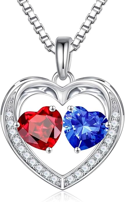 Iefil Christmas Gifts for Women Wife - 925 Sterling Silver Heart Birthstone Necklace, Anniversary Birthday Gifts for Women Wife Girlfriend Mom, Birthstone Jewelry Gift for Her