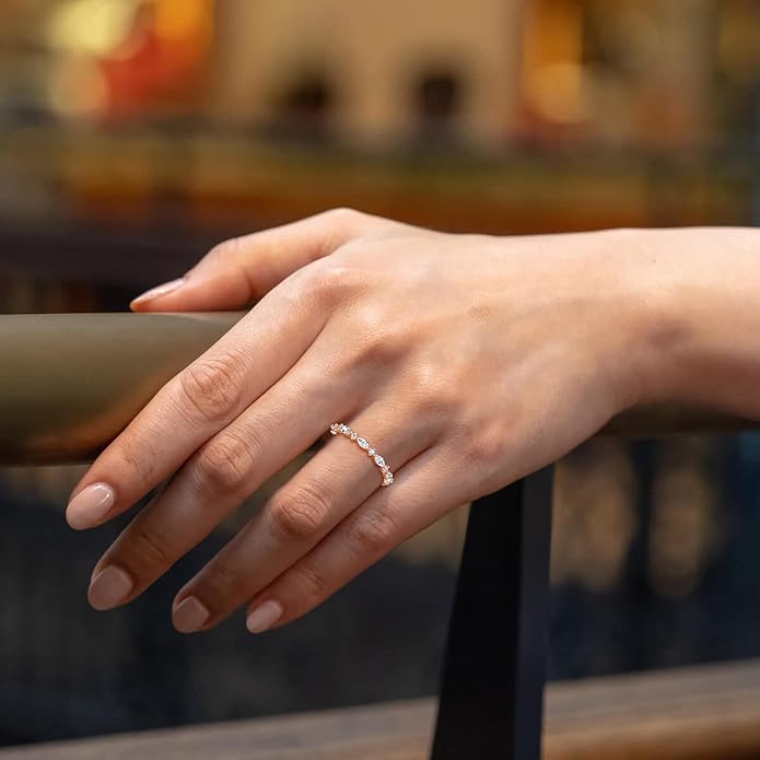 SHINYSO 14K Gold Plated Wedding Band for Women Thin Stacking Ring Half Cubic Zirconia Eternity Engagement Ring Size 4-10