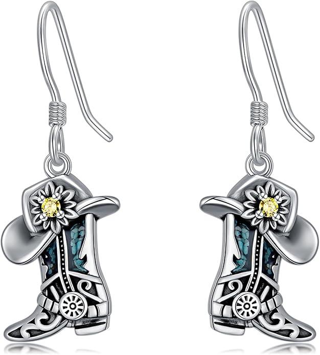 Western Earrings for Women 925 Sterling Silver Turquoise Western Country Dangle Drop Earrings Country Jewelry Gifts for Cowgirl Cowboy