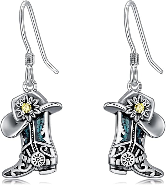 Western Earrings for Women 925 Sterling Silver Turquoise Western Country Dangle Drop Earrings Country Jewelry Gifts for Cowgirl Cowboy