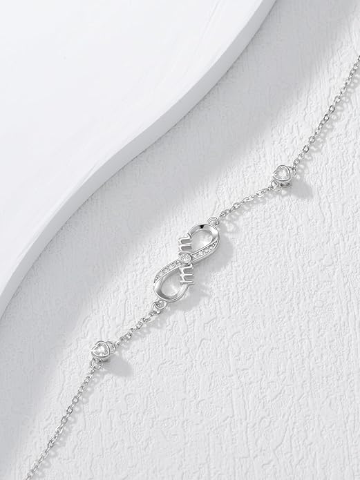 Dorunmo Infinity Bracelet Mom Bracelet 925 Sterling Silver 14K Gold Plated Infinity Heart Anklet for Women Christmas Jewelry Gifts for Wife Mom Daughter
