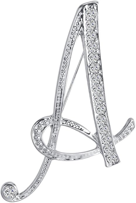 LiaSun A-Z 26 Letters Pins Brooches Silver Plated Metal Broaches Pins-Clear Crystal Initial Breastpin