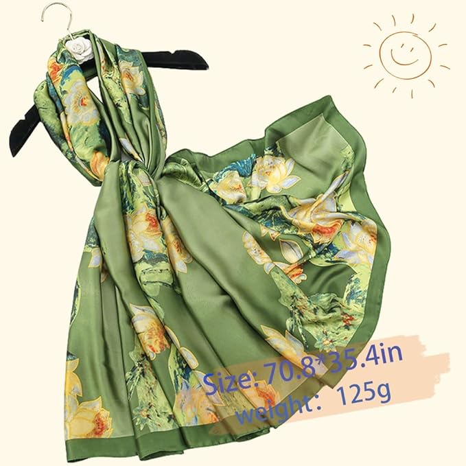 Clysoru Silk Scarf For Women Hair Scarves Lightweight Satin Elegant Shawl Wraps Bufanda Mujer Fashion Accessories 70.8"X35.4"