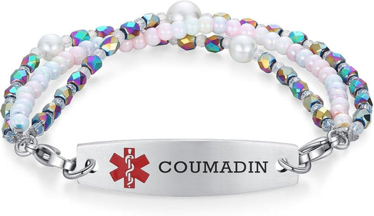 mnmoom 7.5 inch interchangeable Medical id bracelets for Women beads Medical alert bracelets with customize engraving