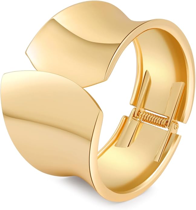 Bangle Bracelets for Women | 14K Gold Plated Trendy Wide Bracelets | Hinged Arm Cuff Bangles Chunky Bracelet for Women