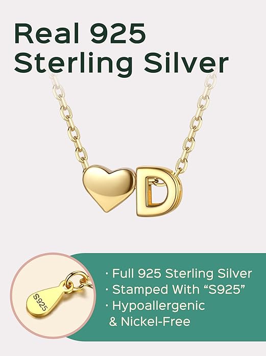 ChicSilver 925 Sterling Silver Heart Initial Necklaces for Women -Dainty Personalized Heart Pendant Letter Alphabet Necklace for Women