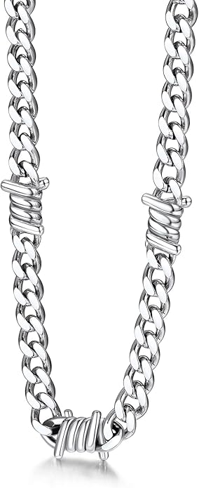 Bestyle Barbed Wire Necklace 5/7/9/12mm Mens Chain Necklaces Hip-hop Punk Gothic Stainless Steel Chain Heavy Thick Cuban Link Chain for Men Women, Length 16/18/20 Inch