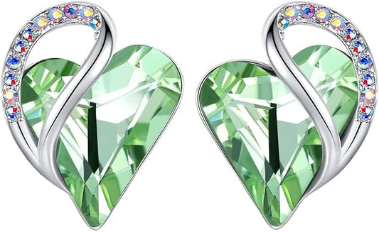 Earrings for Women, Mothers Day Gift for Mom, Heart Birthstone Crystal Stud Earring, Silver Plated Birthday Jewelry
