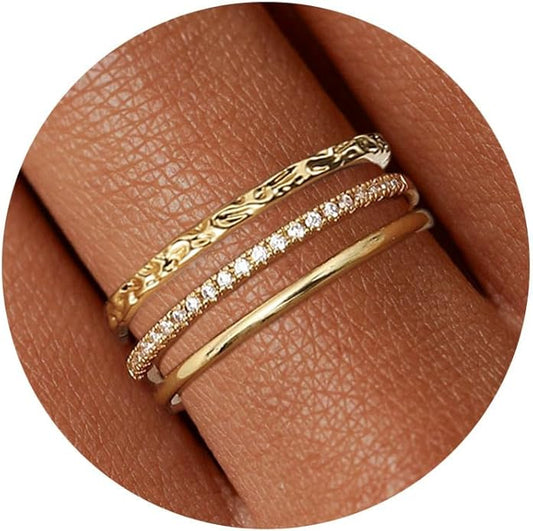 Stackable Gold Rings for Women Non Tarnish Dainty 14K Gold Plated 3PCS Cubic Zirconia Thumb Ring Set Trendy Statement Promise Wedding Bands Engagement Rings Size 6 7 8 9 10