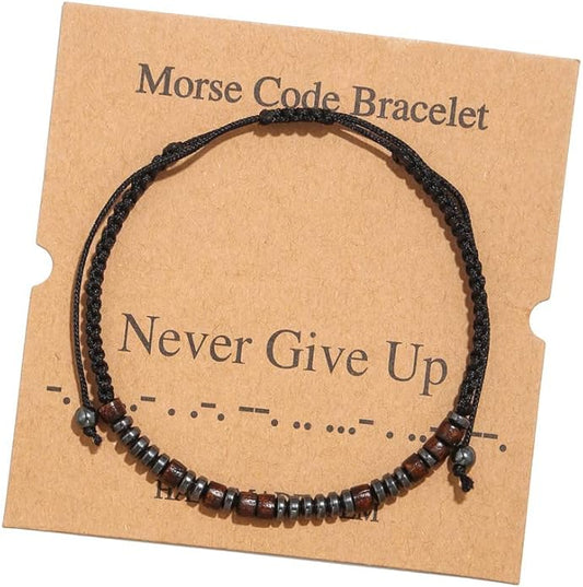 RINTOLER Morse Code Bracelets for Women Men Gifts for Her Best Friend Funny Inspirational Bracelets for Women Jewelry Adjustable Silk Beaded Wrap Bracelet