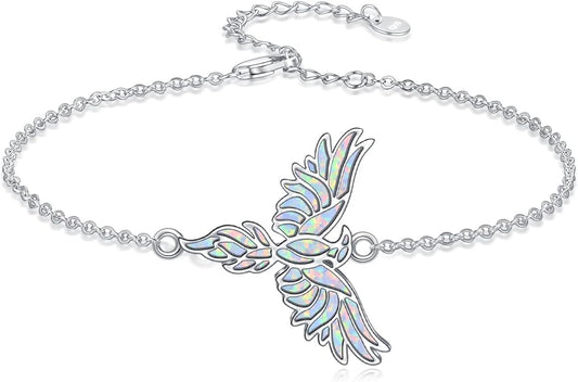 Butterfly/Phoenix/Dove/Dragonfly/Hummingbird Bracelet for Women 925 Sterling Silver Opal Bracelet Dainty Link Jewelry Birthday Christmas Gifts for Women Her