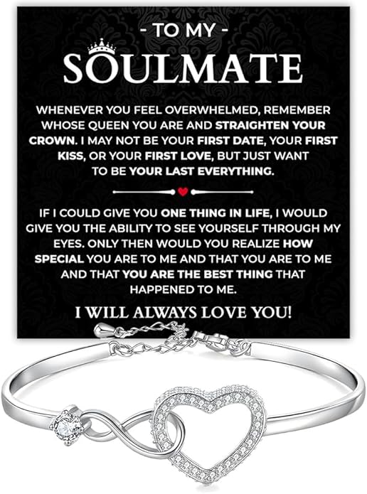 To My Soulmate Bracelet, Soulmate Bracelet For Women, Soulmate's Jewelry Gift From Boyfriend Husband Friend With Message Card And Box Meaning, Valentine Gifts For Her, Birthday Christmas Gifts