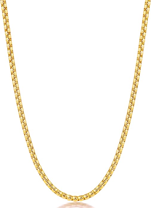 Fiusem Box Chain for Men, Silver Tone/14K Gold Plated/Black Stainless Steel Necklace for Men and Women, Width 2/2.5/3/4/5mm, Length 18-28 Inches