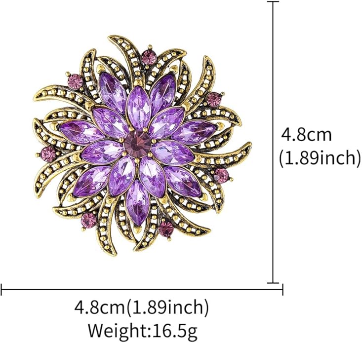 Rhinestone Crystal Flower Brooch Pin for Women,Vintage Multicolor Crystal Floral Lapel Pins Statement Sunflower Brooch Fashion Bride Formal Dress Jewelry