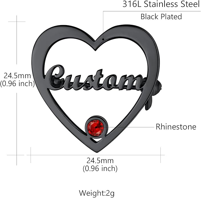 Custom4U Custom Name Pin Personalized Brooch Pins for Women Men Stainless Steel Name Tag with Letters/Initials - Silver/Gold/RoseGold/Black Customized Jewelry Gifts for Birthday Wedding Business Party