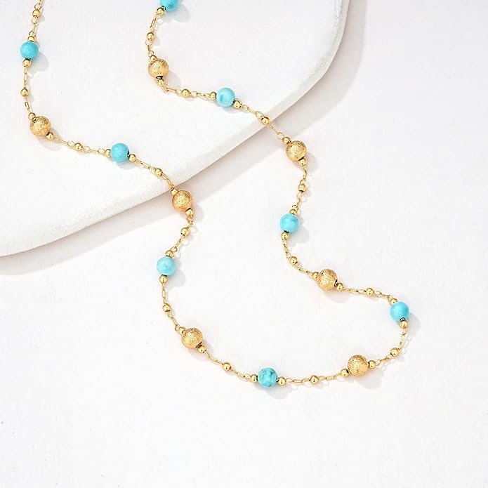 MTMY Beaded Necklaces for Women 14K Gold Plated Dainty Colorful Green/Rose Beaded Pearl Choker Necklace Delicate Boho Choker Necklace Jewelry Gift