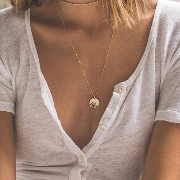 Turandoss Dainty Layered Choker Necklace, Handmade Y Pendant Necklace Multilayer Bar Disc Necklace Adjustable Layering Choker Necklaces for Women