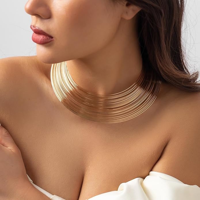 Gold Collar Necklace for Women Trendy African Jewelry Minimalist Statement Choker Metal Jewelry Gifts for Parties, Evenings, and Everyday Wear