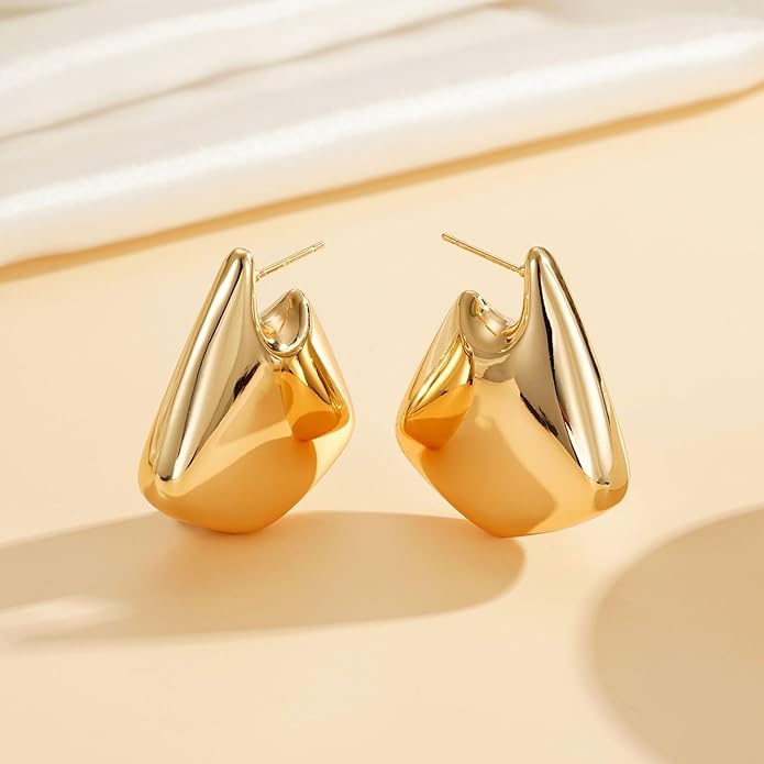 8YEARS Chunky Gold Hoop Earring for Women, 18K Gold Plated Lightweight Thick Hoops, Hypoallergenic Trendy Jewelry for Gift
