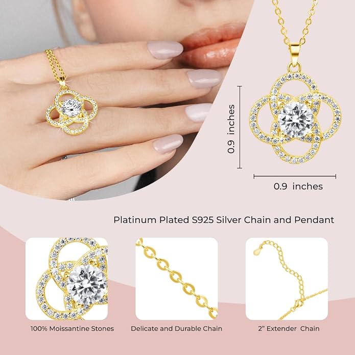 Moissanite Pendant Necklace for Women – 925 Sterling Silver Necklace for Women Infinity Pendant, Dainty Silver Jewelry Gift Box for Mom Wife Girlfriend – Birthday Anniversary 1-3 CT