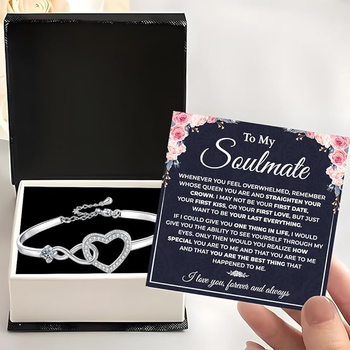 To My Soulmate Bracelet, Soulmate Bracelet For Women, Soulmate's Jewelry Gift From Boyfriend Husband Friend With Message Card And Box Meaning, Valentine Gifts For Her, Birthday Christmas Gifts
