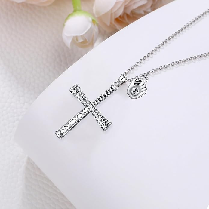 Taioiat Baseball Necklace for Men 925 Sterling Silver Sports Necklace Baseball Cross Necklace Jewelry Gifts for Women Men