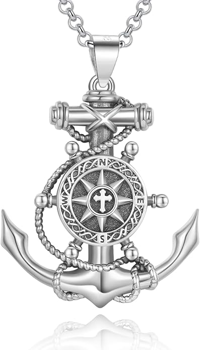 LES OSEWA Compass Necklace for Men Sterling Silver Compass Pendant Masonic Viking Necklace Travel Amulet Necklace Inspirational Graduation Jewelry Gifts for Women