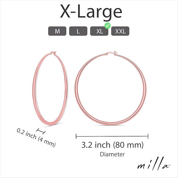 MILLA 14K Gold Hoop Earrings For Women, Silver Hoop Earrings & Rose Gold Earrings with Graduated Curvature
