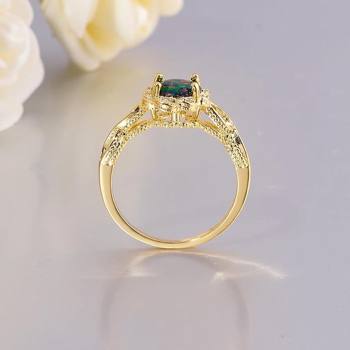 CiNily 18K Gold Plated Opal Ring-White Fire Opal & Amethyst & Cubic Zirconia Women Jewelry Gemstone Engagement Anniversary Ring Size 5-13