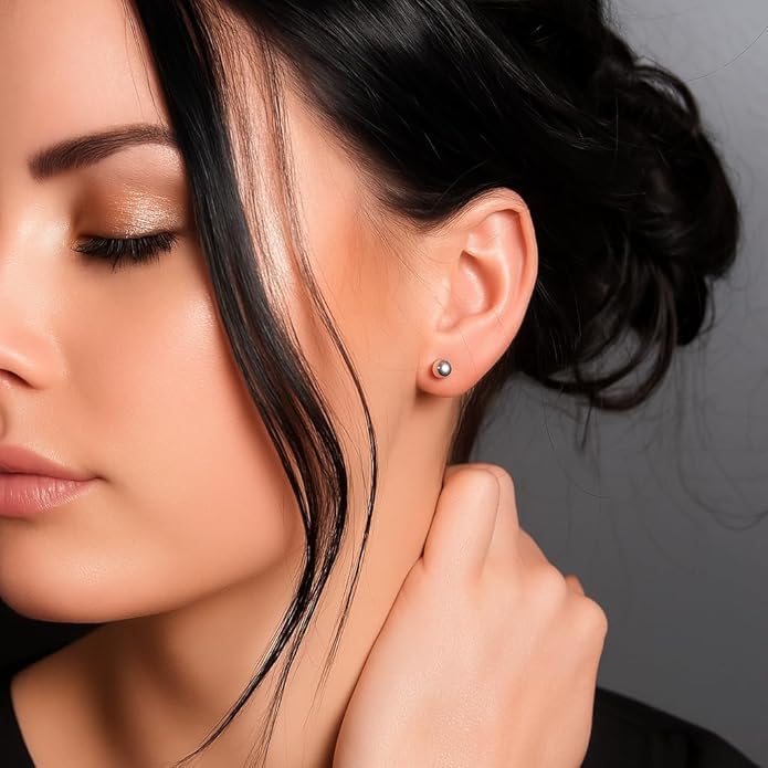KEZEF Sterling Silver Ball Stud Earrings Hypoallergenic Earrings for Women | Available in Sterling Silver, Rose Gold, or 14K Gold Plated Silver (2mm-10mm)