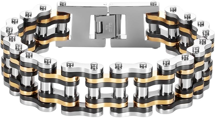heavy-duty and sturdy men's motorcycle chain, bicycle chain, stainless steel men's bracelet, vacuum plated 14K gold electroplated black in the furnace