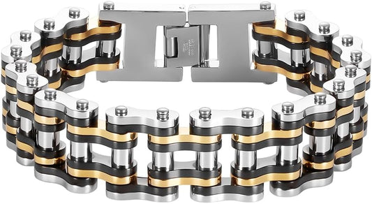 heavy-duty and sturdy men's motorcycle chain, bicycle chain, stainless steel men's bracelet, vacuum plated 14K gold electroplated black in the furnace