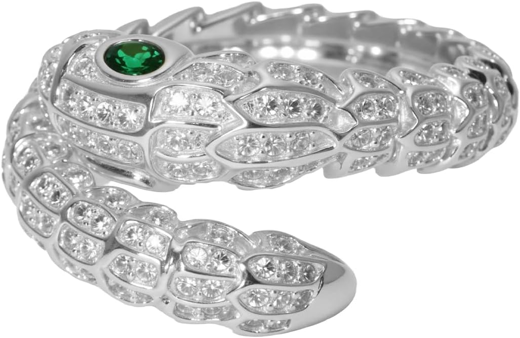 Aura & lrena Adjustable Snake Rings for Wome, 18K Gold or Platinum Plating Open-Ended Ring with AAA Cubic Zirconia Fashion Jewelry, Statement Gift Design Rings for Men and Women Non Tarnish