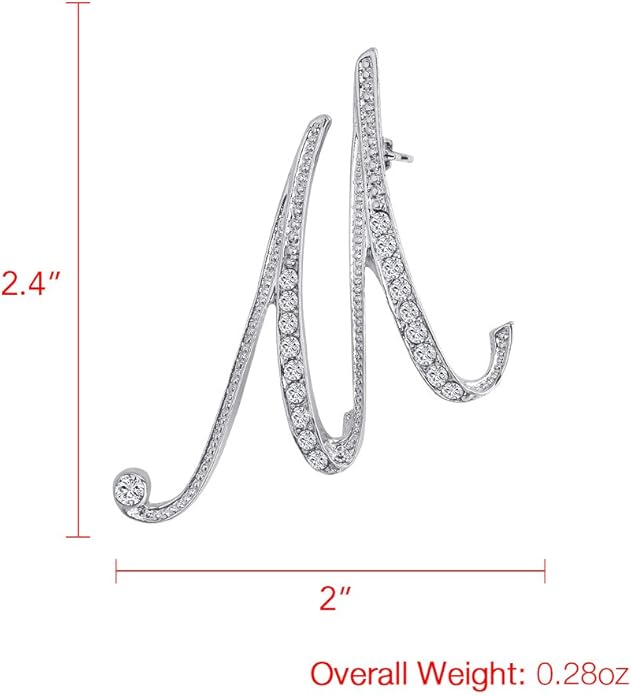LiaSun A-Z 26 Letters Pins Brooches Silver Plated Metal Broaches Pins-Clear Crystal Initial Breastpin