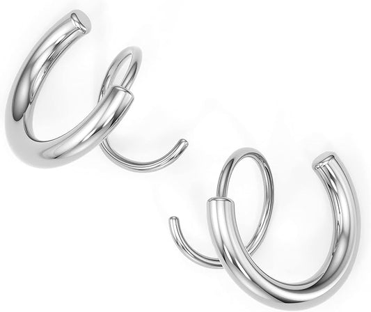 Spiral Hoop Twist Double Earrings - 14K Helix Spiral Earrings, Double Piercing Earrings, Faux Double Hoop Earrings, Tiny Twist Earrings for Women