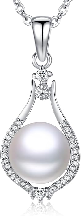 Sebina Pearl Pendant Necklace for Women,925 Sterling Silver Pendant Jewelry,Anniversary Christmas Birthday Valentines Gifts for Wife, Mom, Dauhter, Girlfriend,Her