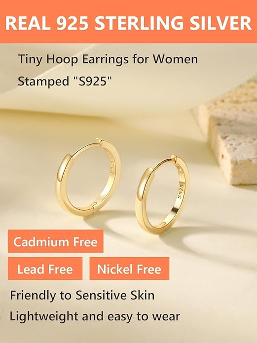 Silvora 925 Sterling Silver Small Hoop Earrings for Women Huggie Earrings Hypoallergenic Cartilage Earrings Tiny Hoops 6mm/8mm/10mm/12mm/14mm/16mm/18mm/20mm