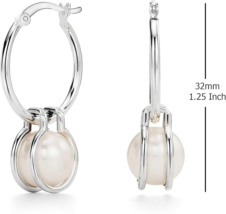 LeCalla 925 Sterling Silver Beaded Ball Hoop Earrings | Lightweight Sleeper Bead Ball Earring Hoops | Cape Style Hoop Earrings for Women