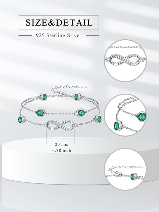 Dorunmo Anklet Bracelets for Women 925 Sterling Silver Infinity Anklets Bracelets Birthstone Jewelry Gifts for Mom Wife